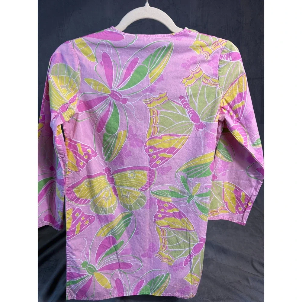 Lilly‎ Pulitzer Girls Butterfly Pink Tunic Dress 100% Cotton Beach Pool Preppy L